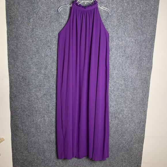 Unbranded Chiffon Maxi Dress Shift Lined Purple High Ruffle Neck Back Tie - Picture 1 of 7